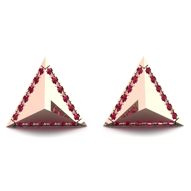 Ladies Earrings Screw Back -Triangle Ruby Earrings Geometrical - Milan No. 11