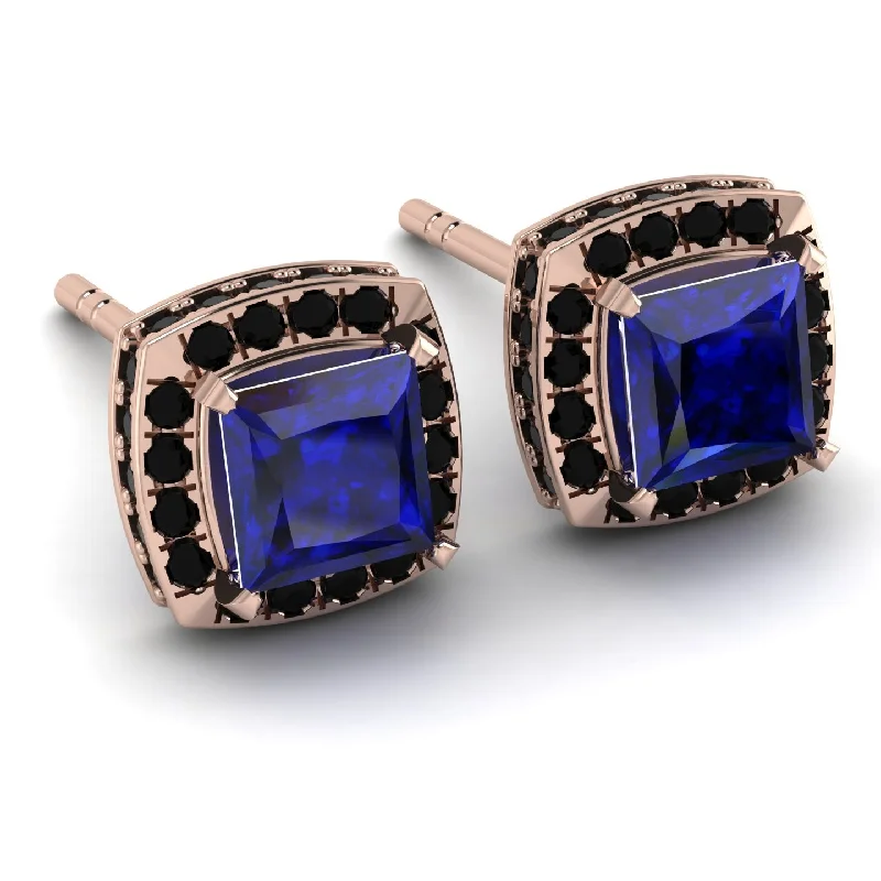 Ladies Earrings Bundle -Hidden Halo Princess Sapphire Earrings - Georgia No. 44