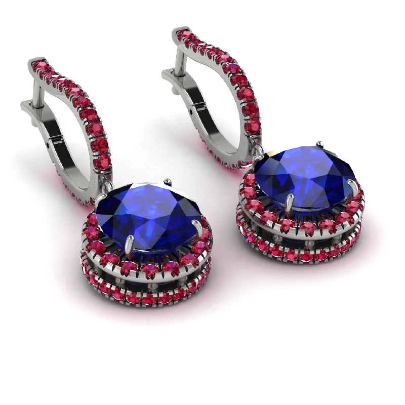 Ladies Earrings High Gloss -Hidden Halo Sapphire Hoop Earrings - Catalina No. 60