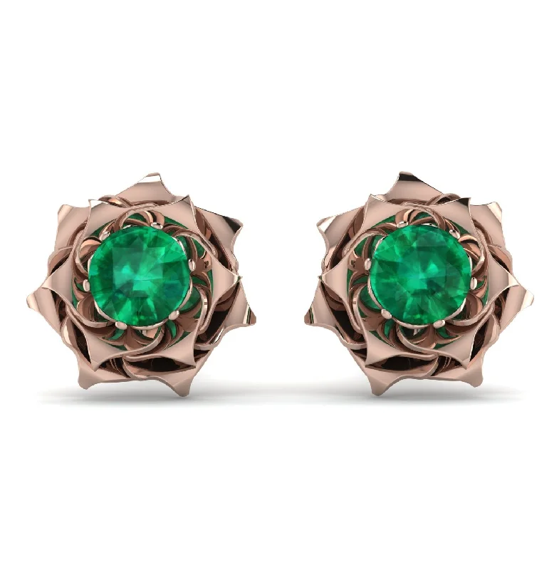 Ladies Earrings Retro -A lady's Rose Emerald Earrings- Elena no. 5