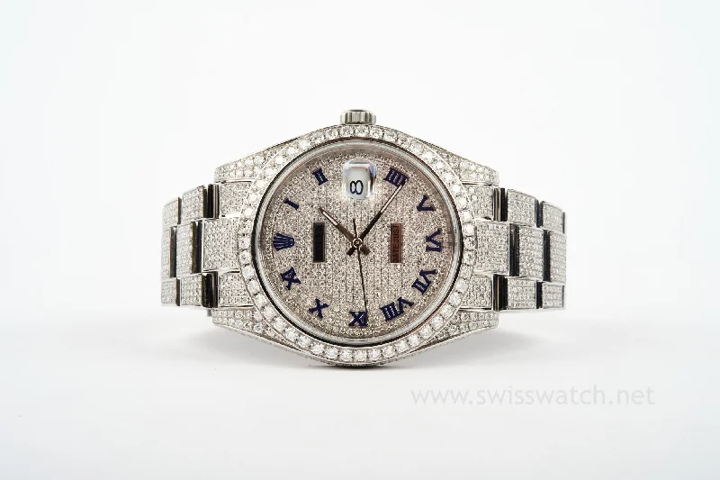 Unisex watch silver tone -ROLEX Datejust 41 DIAMONDS "ICED OUT" PAVE 126300 COMPLETE SET