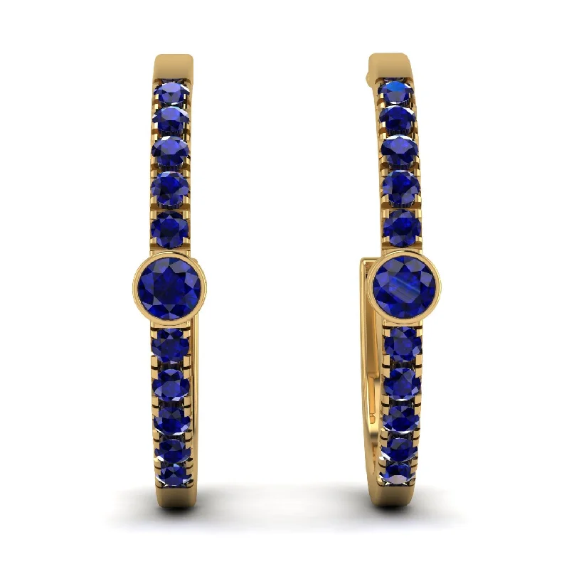 Ladies Earrings Leather -Hoop Sapphire Earrings Micro Pave - Ansley No. 73