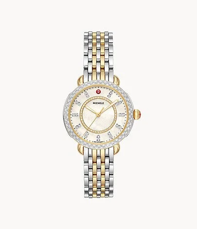 Unisex watch leather band -Michele Sidney Classic Two-Tone Diamond Watch