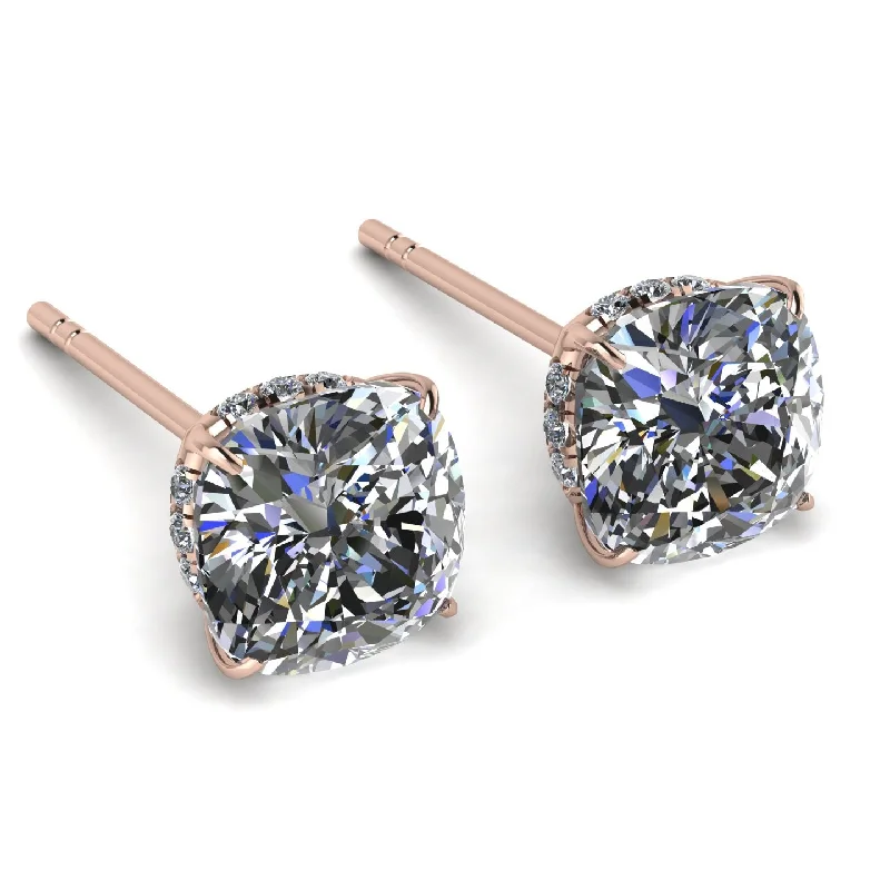 Ladies Earrings Cohesive -Hidden Halo Cushion Diamond Earrings - Alivia No. 2