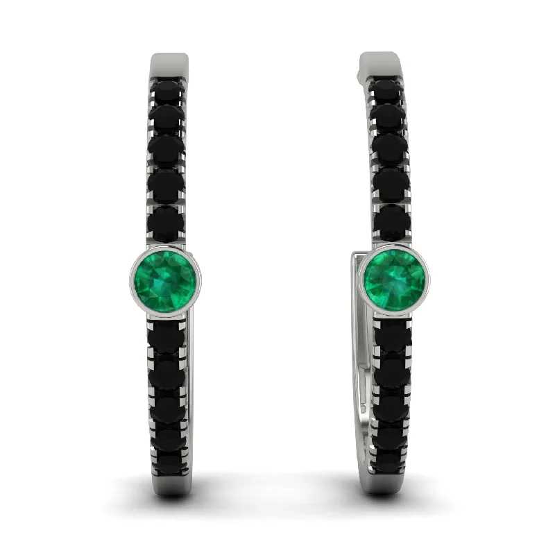 Ladies Earrings Mixed Metal -Hoop Emerald Earrings Micro Pave - Ansley No. 36