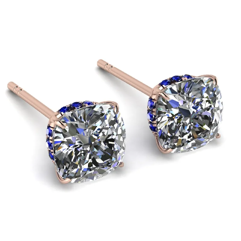 Ladies Earrings Chinese Style -Hidden Halo Cushion Diamond Earrings - Alivia No. 62