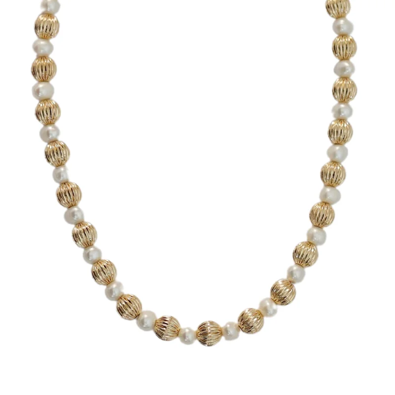 Solitaire necklaces for women-"EVELYN" 14k gold-filled & pearl beaded Choker/Necklace