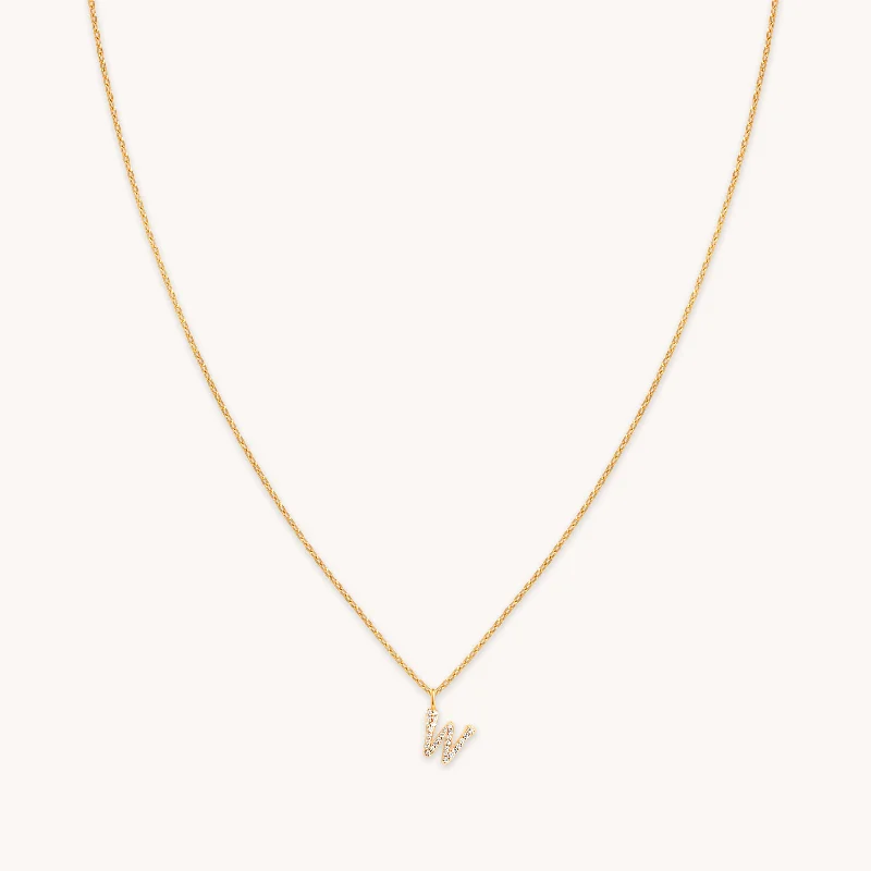 Layered pearl necklaces for women-W Initial Pavé Pendant Necklace in Gold