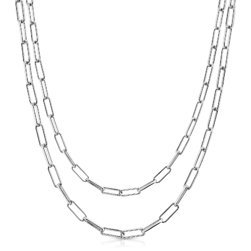 Cute necklaces for women-Silver Double Elongated Link Chain Necklace