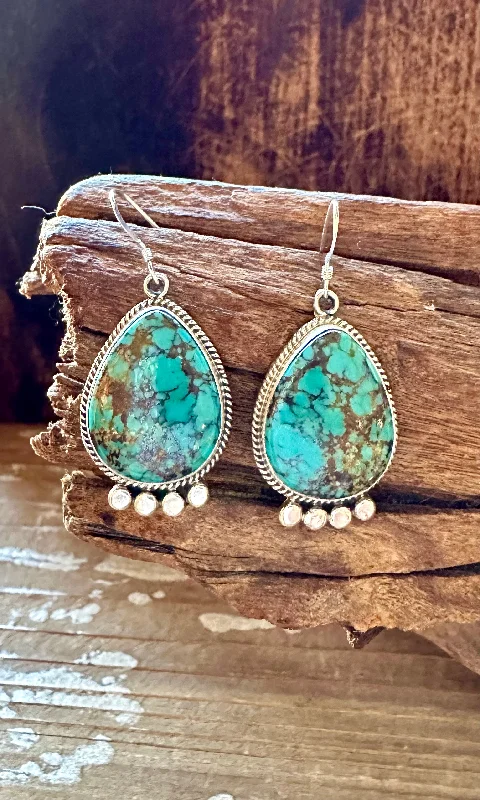 Ladies Earrings Sleek -LANDSCAPE NAVAJO TURQUOISE Sterling Silver Earrings