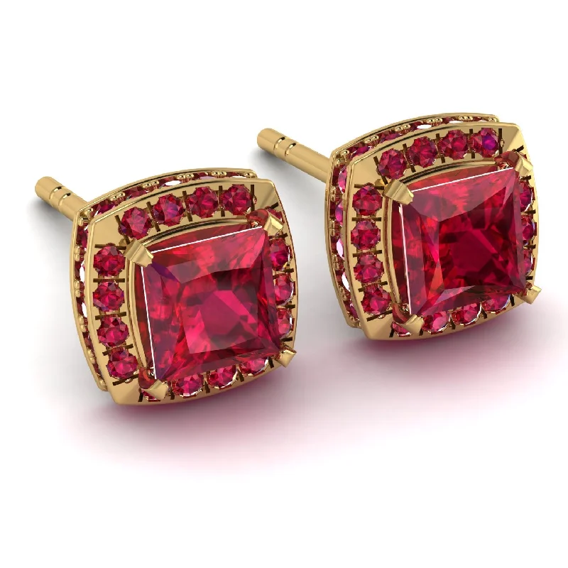 Ladies Earrings Mix and Match -Hidden Halo Princess Ruby Earrings - Georgia No. 55