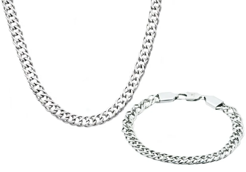 Beaded necklaces for women-Mens Stainless Steel Double Link Chain Set