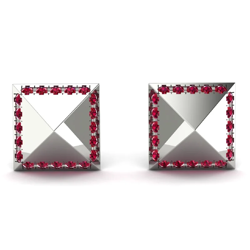 Ladies Earrings Pair -Square Ruby Earrings - Elora No. 12