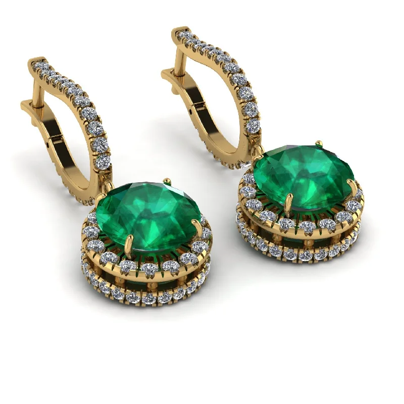 Ladies Earrings Pentagon -Hidden Halo Emerald Hoop Earrings - Catalina No. 4