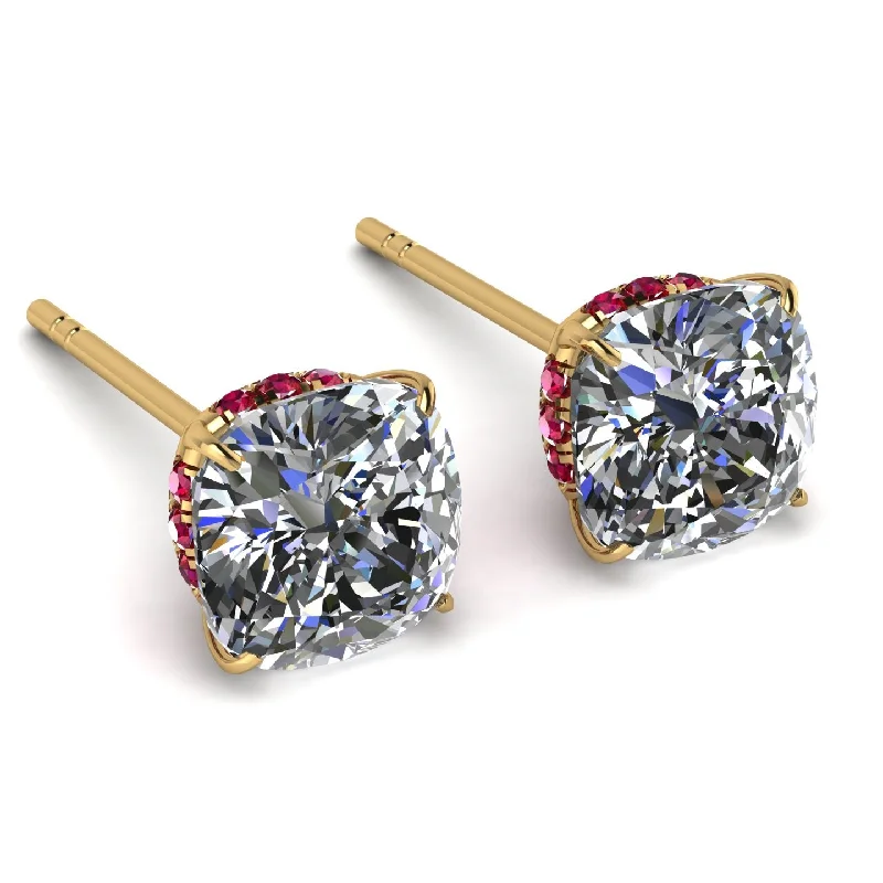 Ladies Earrings Gift -Hidden Halo Cushion Diamond Earrings - Alivia No. 46