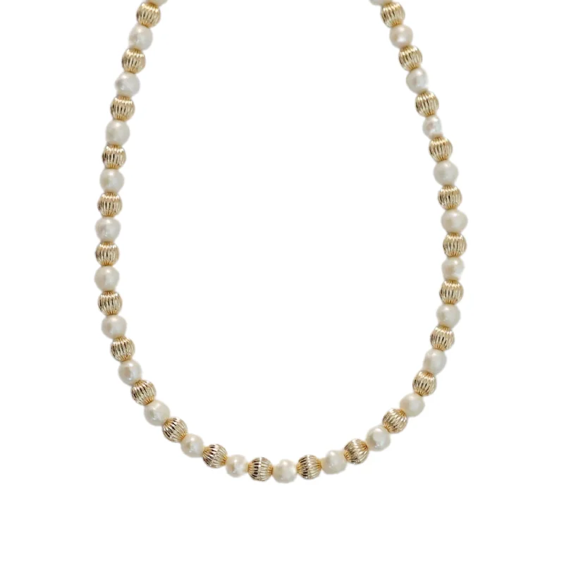 Long gold necklaces for women-"MIA" 14k gold-filled & pearl beaded Choker/Necklace