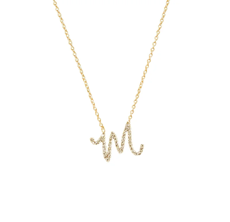 Bold necklaces for women-Custom Diamond Cursive Initial Necklace