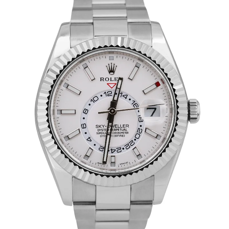 Unisex watch waterproof feature -Rolex Sky-Dweller Stainless Steel 18K Gold White Fluted 42mm Oyster 326934 Watch