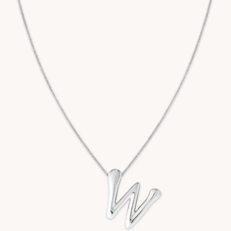 Trendy necklaces for women-W Initial Bold Pendant Necklace in Silver