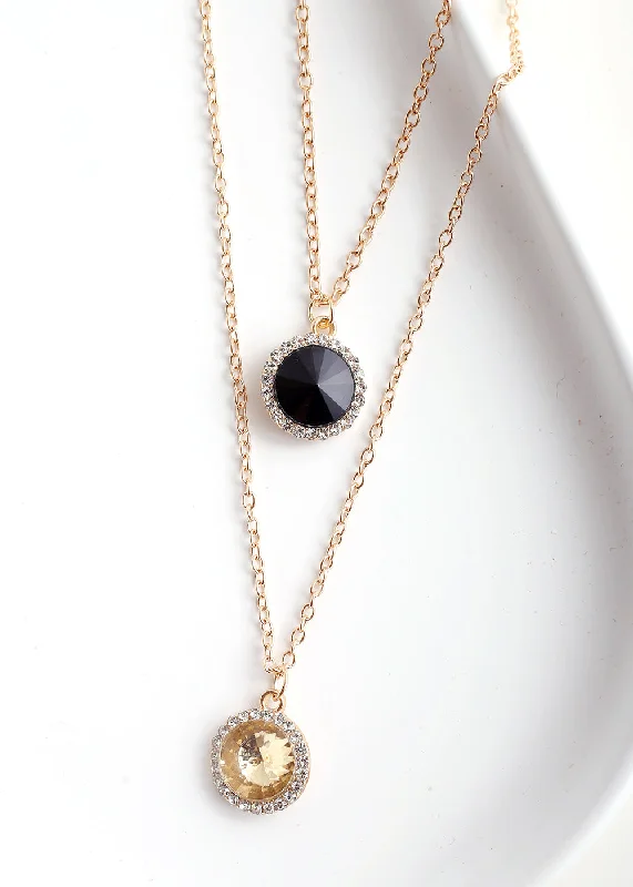 Trendy layered necklaces for women-Circle Gem Layered Necklace