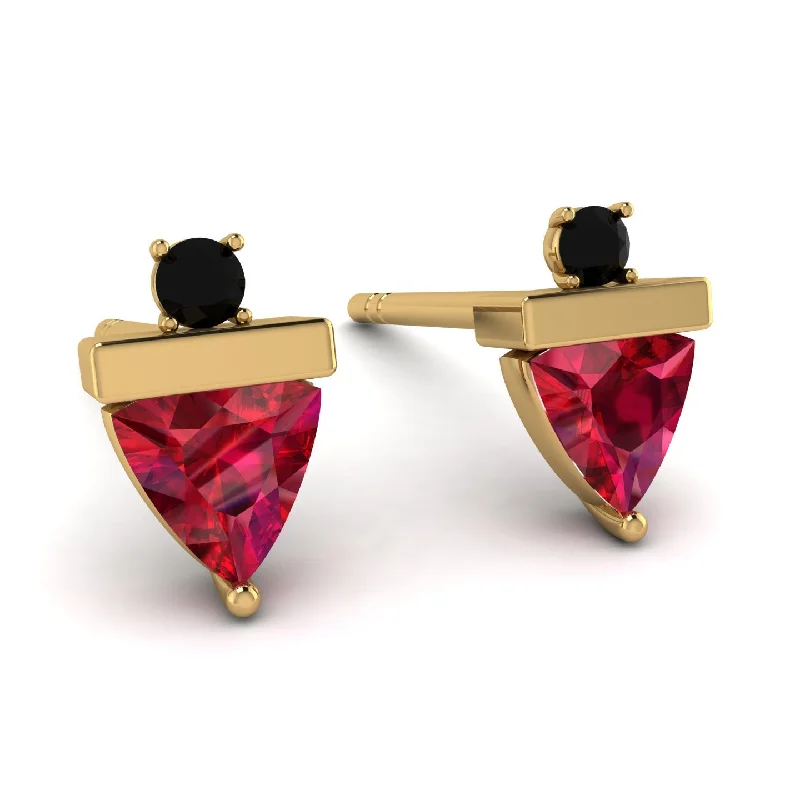 Ladies Earrings Comfortable -Triangle Ruby Earrings With Round Stone - Estella No. 40