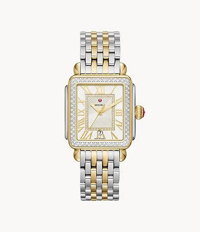 Unisex watch travel companion -Michele Deco Madison Diamond Two-Tone 18K Gold Diamond Dial Watch