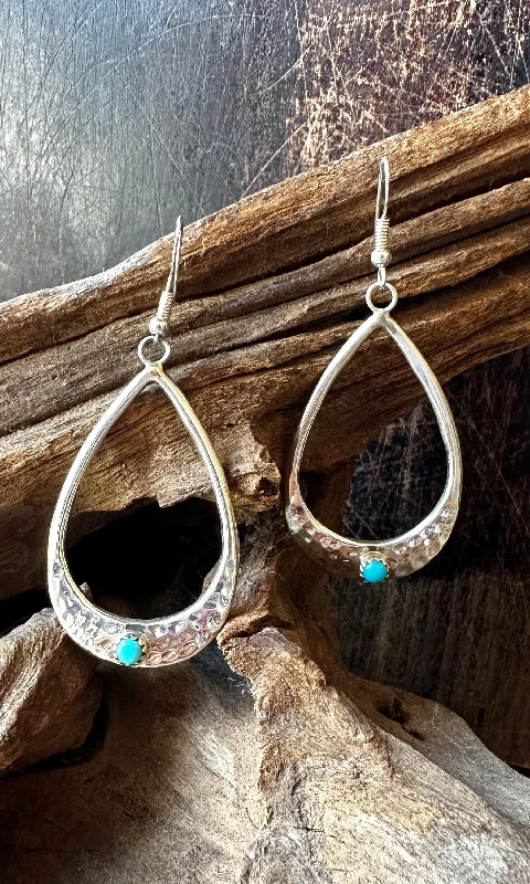 Ladies Earrings Flat -DROP OF TURQUOISE Navajo Sterling Silver and Turquoise Dangle Earrings