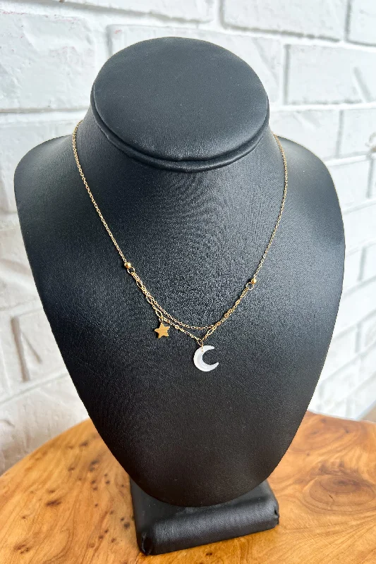 Necklace sets for women-18K Moon and Stars Necklace