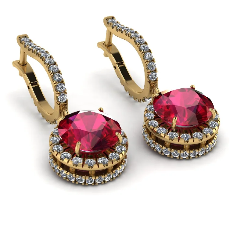 Ladies Earrings Swirl -Hidden Halo Ruby Hoop Earrings - Catalina No. 10