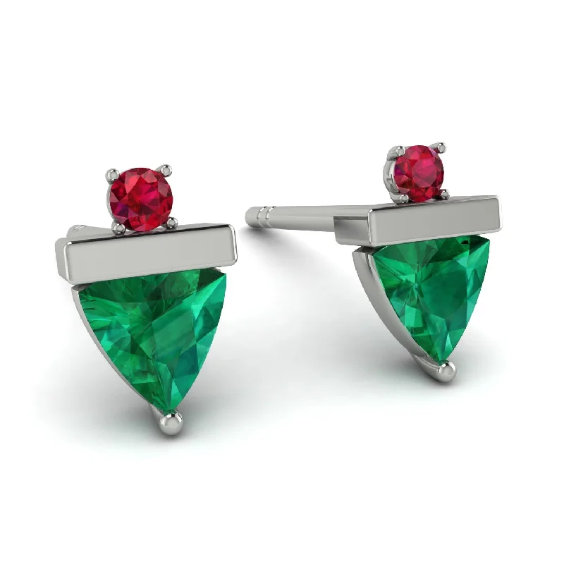 Ladies Earrings Soft Touch -Triangle Emerald Earrings With Round Stone - Estella No. 51