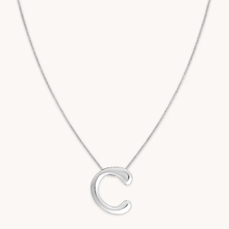 Long necklaces for women-C Initial Bold Pendant Necklace in Silver