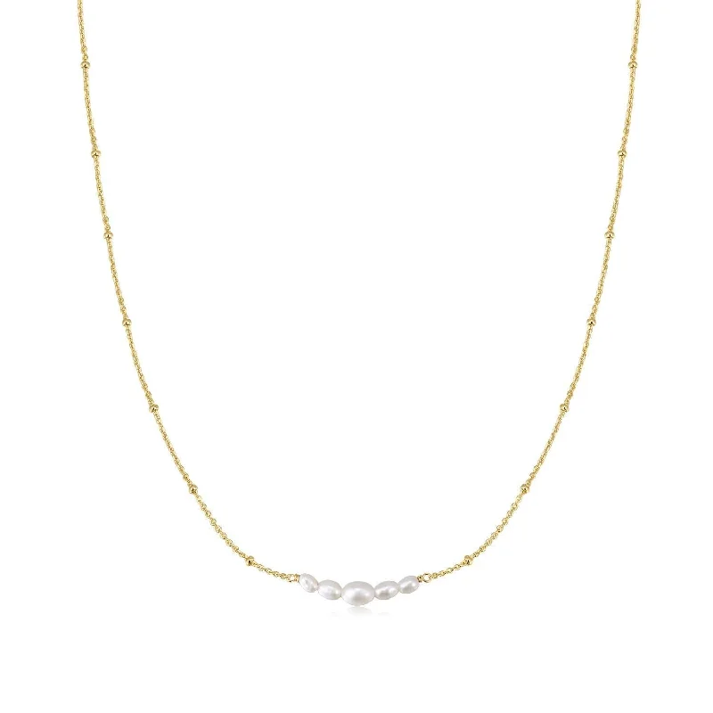 Simple gold chain necklaces for women-Micro Clustered Pearl & Bead Necklace