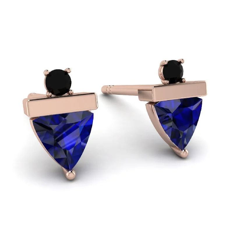 Ladies Earrings Flexible -Triangle Sapphire Earrings With Round Stone - Estella No. 44