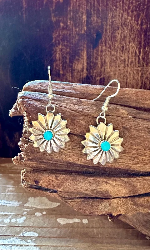 Ladies Earrings Smooth Finish -SWEET SNOWFLAKE Sterling Silver and Turquoise Earrings