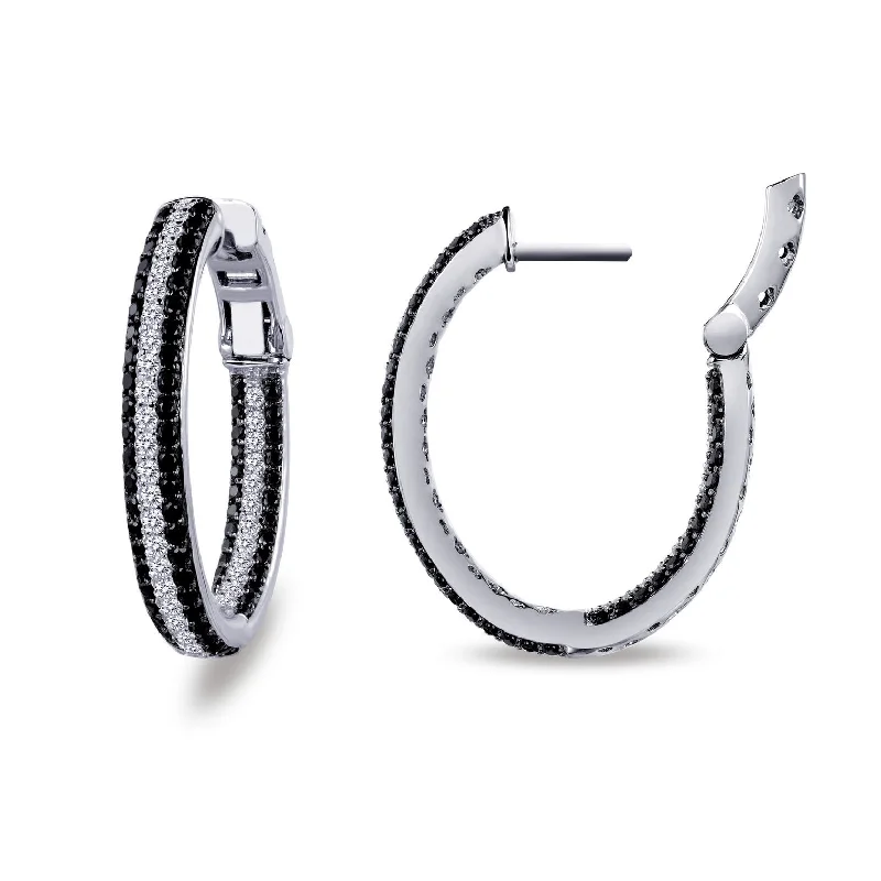 Ladies Earrings Store -Lafonn Simulated White & Black Diamond 2.85ct Oval Inside Out Hoop Earrings E3028CBP