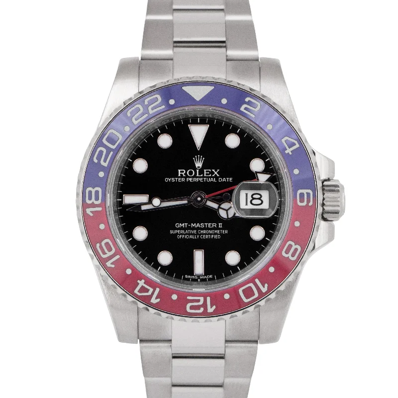 Unisex watch celebrity pick -MINT PAPERS Rolex GMT-Master II Pepsi Black 18K White Gold Watch 116719 BLRO BOX