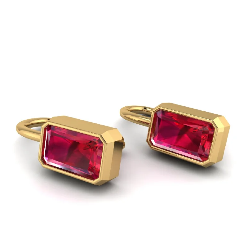 Ladies Earrings Marine -Bezel Ruby Emerald Earrings - Perla No. 10