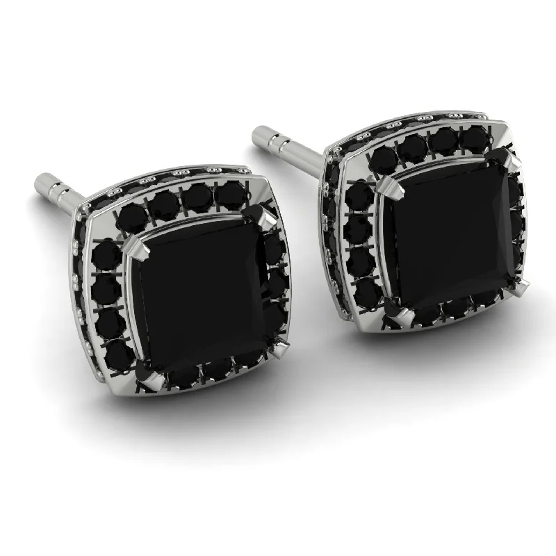 Ladies Earrings Discount -Hidden Halo Princess Black Diamond Earrings - Georgia No. 39