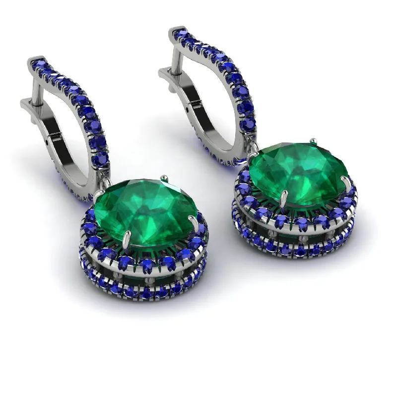 Ladies Earrings Verdigris -Hidden Halo Emerald Hoop Earrings - Catalina No. 66