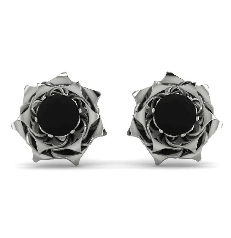 Ladies Earrings Shiny -A lady's Rose Black Diamond Earrings- Elena no. 9