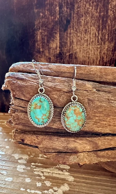 Ladies Earrings Verdigris -TURQUOISE BUFFALO DANCER Navajo Sterling Silver Earrings