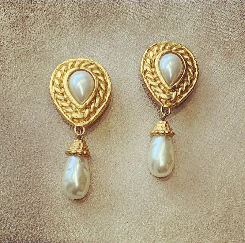 Ladies Earrings Gold Plated -Edouard Rambaud pearl drop earrings