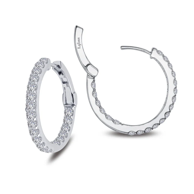 Ladies Earrings Trendy Brand -Lafonn Simulated Diamond 2.16ct Inside Out 25mm Hoop Earrings E3016CLP