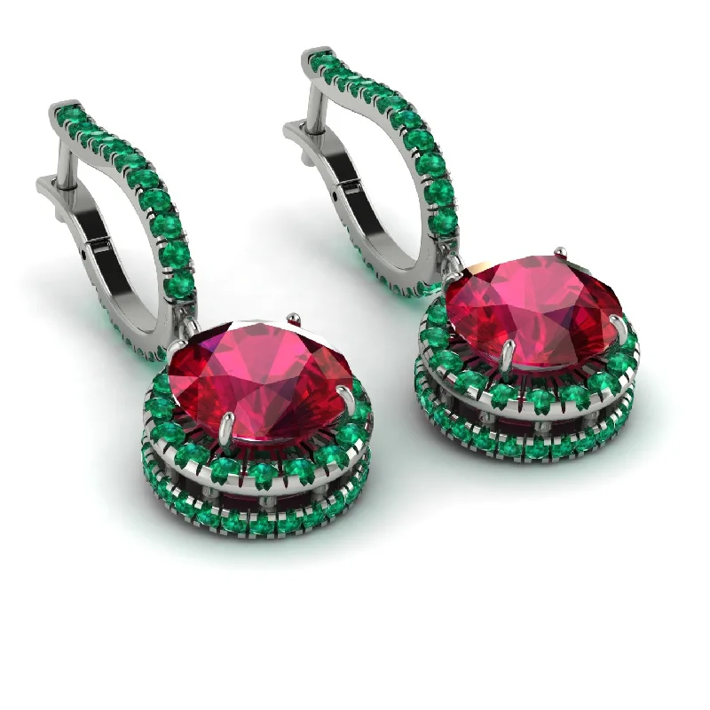 Ladies Earrings Twirling -Hidden Halo Ruby Hoop Earrings - Catalina No. 27