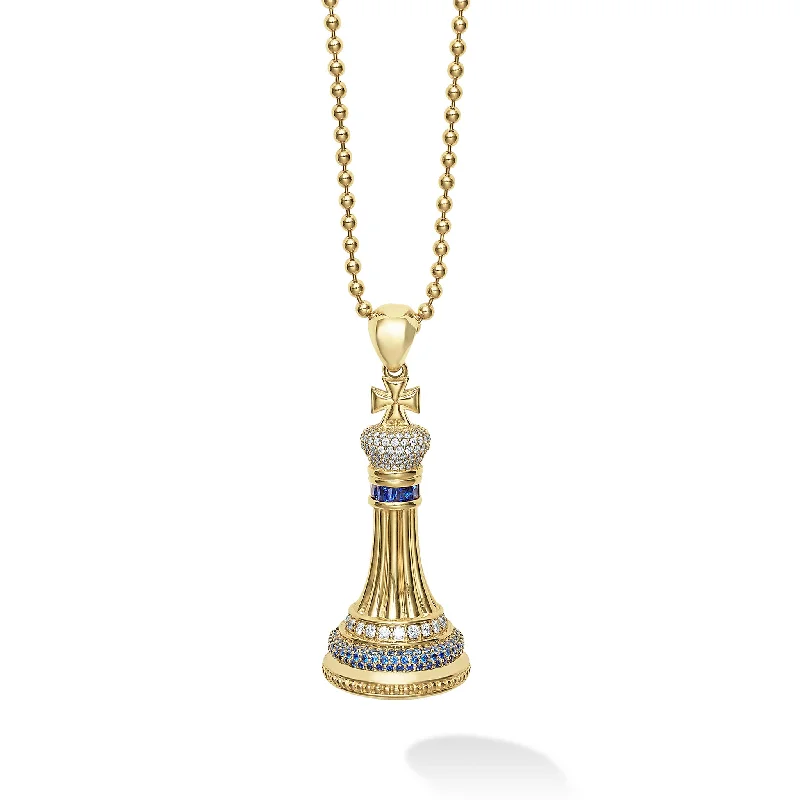 Double chain necklaces for women-Rare Wonders Blue Sapphire and Diamond King Pendant Necklace