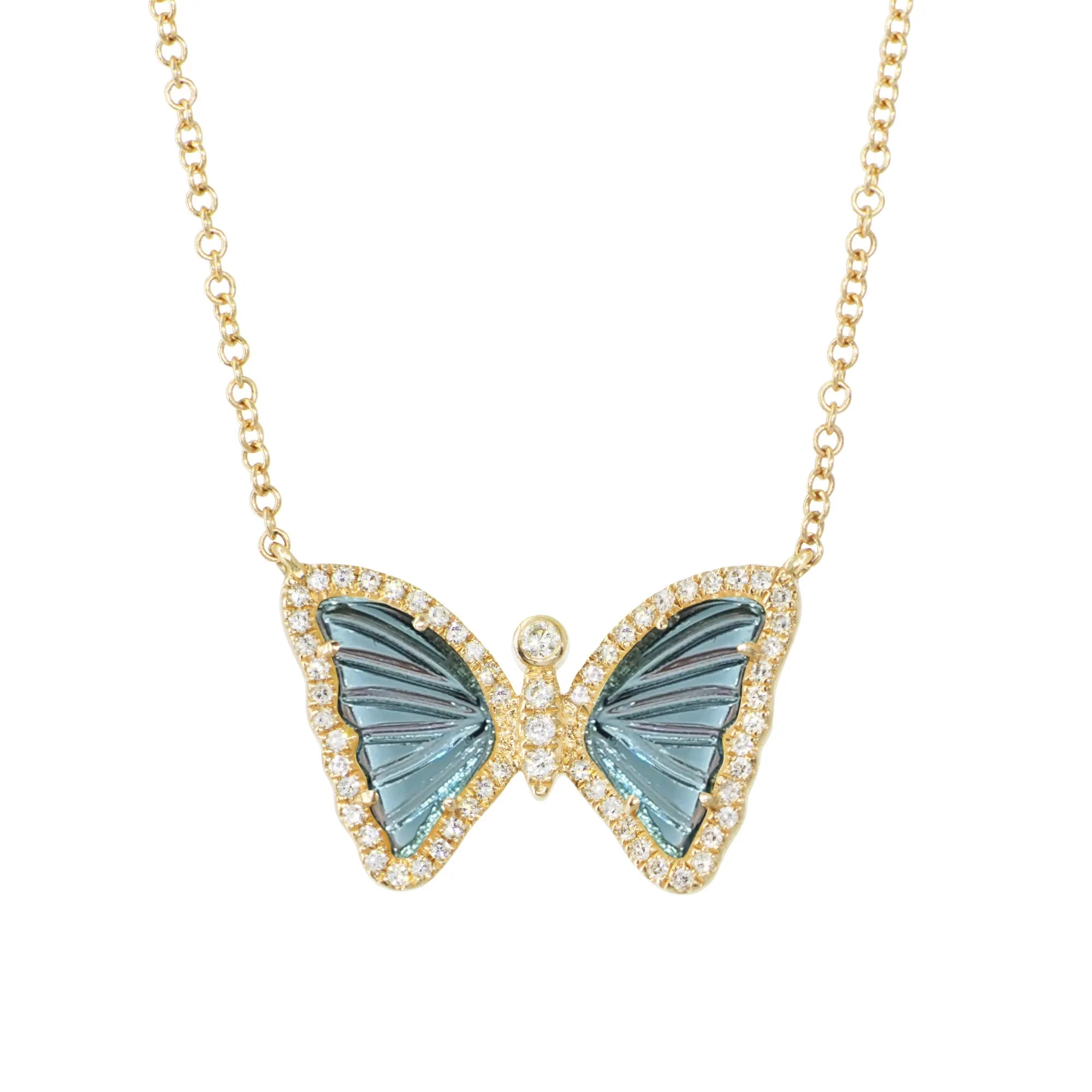 Crystal necklaces for women-London Blue Topaz and Diamond Butterfly Necklace