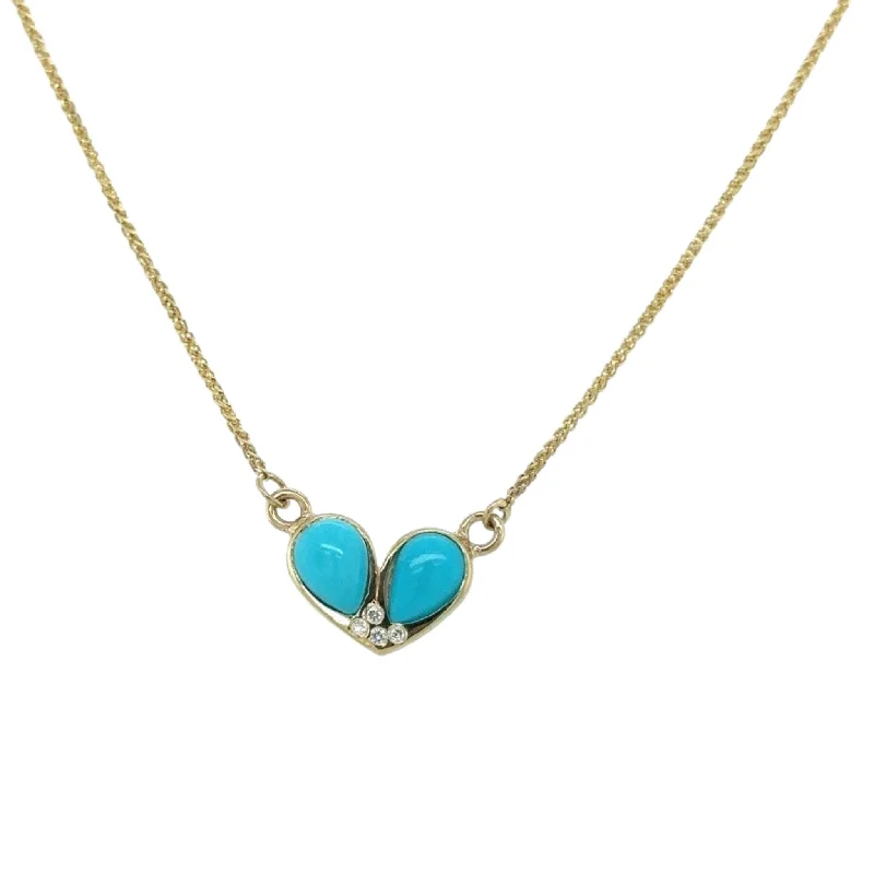 Custom gemstone necklaces for women-Turquoise and Diamond Heart Necklace