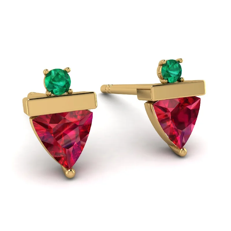 Ladies Earrings Attention Grabbing -Triangle Ruby Earrings With Round Stone - Estella No. 25