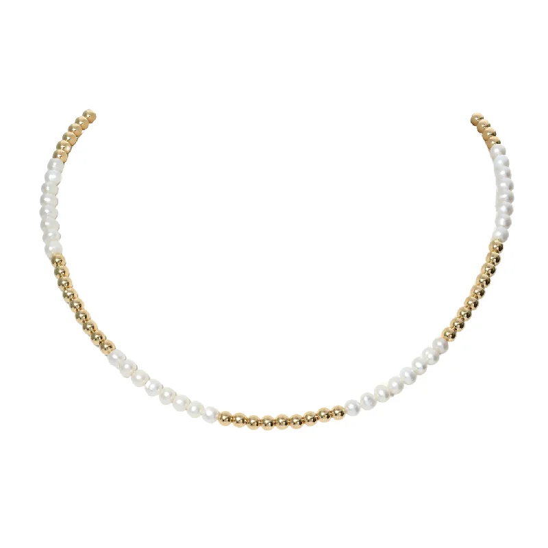 Wedding necklace sets for women-"ANNA" 14k gold-filled & pearl beaded Choker/Necklace