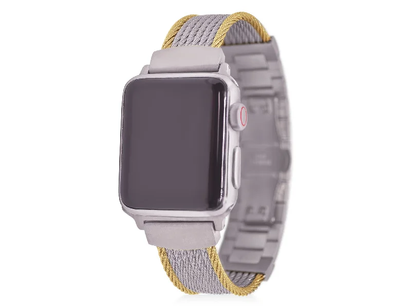 Unisex watch touchscreen -ALOR Grey & Yellow Cable 8-Row Apple Watch® Band (fits 38-42mm watch)